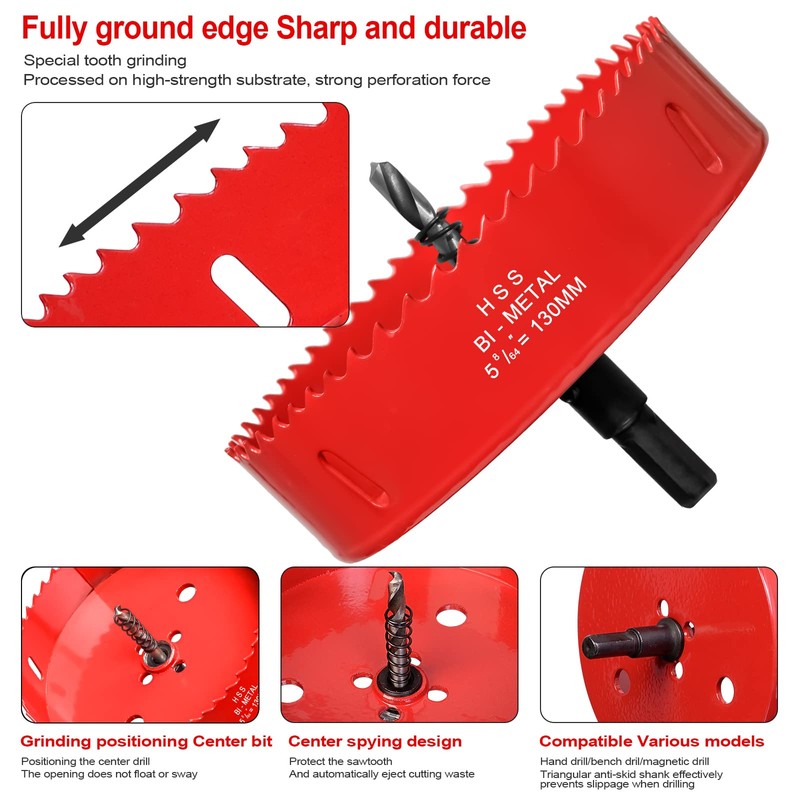 130mm Hole Saws Cutter, HSS Bi-Metal Drill Bit for Wood,