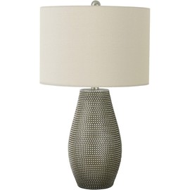 Monarch Specialties 9654 LightingTable Lamp, Grey Resin, Ivory/Cream Shade, Contemporary Lighting-24 H Table, 14" L x 14" W x 23.5" H