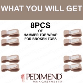 PEDIMEND 8PCS Hammer Toe Straightener, Hammer Toe Splints, Toe Cushioned Bandages for Correcting Hammer Toes, Broken Toes, Crooked Toes and Overlapping Toes