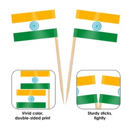AhfuLife Pack of 100/200 Cocktail Stick Flags, Toothpick Flag for Sandwich Food Cupcake Toppers Cocktail Fruit Tableware Party Supplies Pub Decor (100 Pieces, India Toothpick Flag)