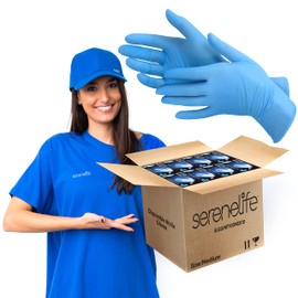 SereneLife Nitrile and Vinyl Blend Disposable Industrial Powder & Latex-Free Protective Gloves, Soft and Comfortable, Size Medium, Blue, 1000 Count