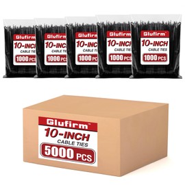 Zip Ties 10 inch (5000 Pack), Black Cable Ties, 45lb Tensile Strength, Wire Ties, Glufirm