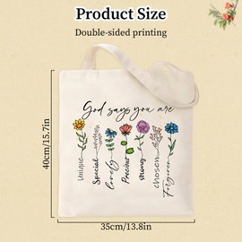 Onperpoe Flower Christian Tote Bag, Bible Christian Gifts for Women Canvas Tote Bags Religious Gifts, Double-sided Printing Reusable Grocery Shopping Bags Christian Gifts for Friends Mum Wife Her