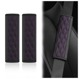 wedfish 2PCS Car Seat Belt Cover Pads,Leather Seatbelt Covers Protect Shoulder and Neck Car Accessories Interior,Universal Car Seat Strap Pads Car Decorations for Most Cars Trucks (Black/Purple)