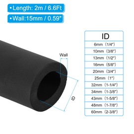 PATIKIL 1 7/8" (48mm) ID x 6.6Ft x 0.59" Pipe Insulation Foam Tube, Pipe Cover Wrap Roll Bar Tubing for Handle Grip HVAC Air Conditioner Units, Black