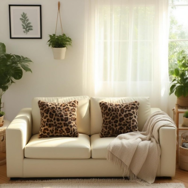 QIFONIX Leopard Print Throw Pillow Covers,Plush Faux Fur (Brown,18" x