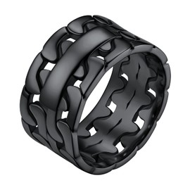 Thick Punk Black Chain Rings for Men Women Size 9 Chunky Stainless Steel Cuban Link Curb Chain Style Band Rings Statement Thumb Finger Ring Couple Jewelry Gift
