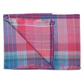 J.Crew Women's Light-Weight Organic Cotton Fringe Scarf (Pink Blue Plaid)