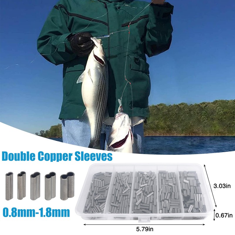 300Pcs Double Barrel Crimp Sleeves Kit Copper Crimping Loop Sleeve