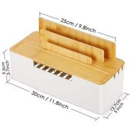 CRROEL Cable Tidy Box,Cable Management Box with Dual-purpose Lid for Phones/Tablets/Smartwatches/Book, Desktop Cord Organizer for Tidy Workspace (White)