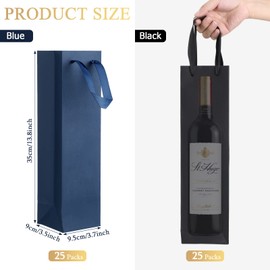 Fumete 50 Pcs Graduation Wine Bags Paper Wine Gift Bags Bulk 13.8 x 3.7 x 3.5 Wine Bottle Gift Bags with Handles Appreciation Gifting Bags for Wedding Anniversary Birthday Party(Black, Navy Blue)