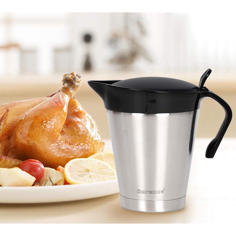 Rorence Stainless Steel Double Insulated Gravy Boat Sauce Jug with
