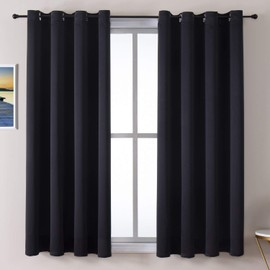 ChrisDowa Grommet Blackout Curtains for Bedroom and Living Room - 2 Panels Set Thermal Insulated Room Darkening Curtains (Black, 52 x 63 Inch)