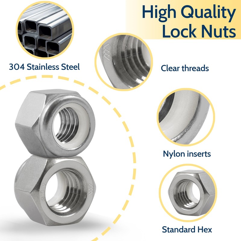 Vifmy 20 Pack 1/2"-13 Inch Locknuts,304 (A2-70) Stainless Steel Nylon