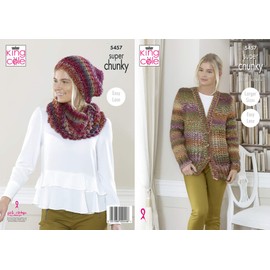King Cole 5457 Knitting Pattern Womens Cardigan Hat and Cowl in Explorer Super Chunky
