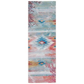 SAFAVIEH Barbados Collection Runner Rug - 2'8" x 10'5", Light Blue & Pink, Tropical Abstract Design, Non-Shedding & Easy Care, Indoor/Outdoor & Washable-Ideal for Patio, Backyard, Mudroom (BAR554M)