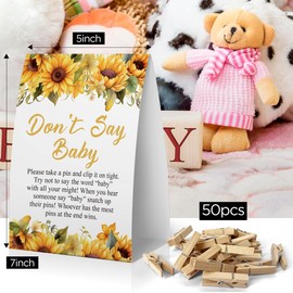 Don't Say Baby Baby Shower Game, Boho Sunflower Baby Shower Decoration, Sunflower Don't Say Baby Sign, Fun Baby Shower Games, Clothespins for Baby Shower-DSBA13