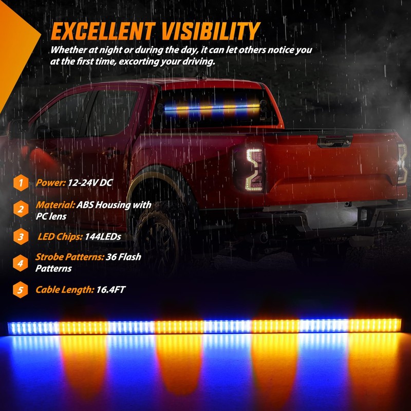 Nilight 144LED Traffic Advisor Strobe Light Bar with Controller Amber