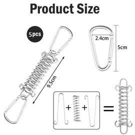 MOAZIFI Sonnensegel Befestigung Set, 5 Stück Zugfedern mit Ösen für Camping und Outdoor, Spannfeder Sonnensegel Befestigung, 9,5 cm Zugfeder und 5 cm Karabiner für Zelt und Markisen