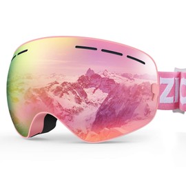 ZIONOR XMINI Kids Ski Snowboard Snow Goggles Detachable Lens UV Protection Anti-Fog for Child Boys Girls Youth (VLT 7% Pink Frame Grey Revo Pink Lens)