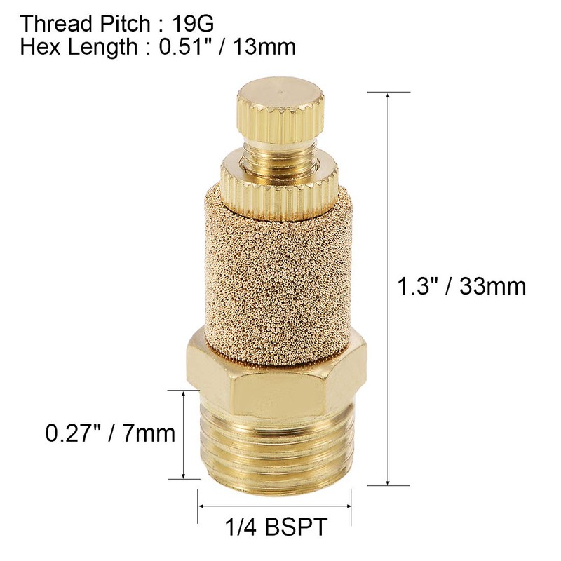 sourcingmap Top Adjustable Pneumatic Air Exhaust Silencer Muffler Copper 1/4