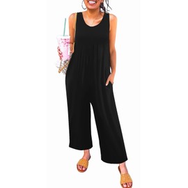 Nfsion Women's Summer Casual Loose Tank Jumpsuit Sleeveless Crewneck Long Pants Jumpsuit Romper with Pockets Large Black