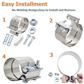 2.75" Stainless Steel Exhaust Clamp,Universal Muffler Clamp Lap Joint,Anti-Rust&Corrosion Resistant,Band Clamp For Motorcycle,Car Exhaust System,Tube Conection,Pipe Repair,Repalcment,2Pcs