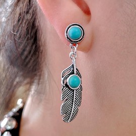 Turquoise Earrings for Women Feather Western Drop Earrings Western Outfit for Women Dainty Dress Boho Jewelry Gifts