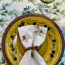 Amelie Michel French 100% Cotton Print Napkin in Olives, Ivory | Made in France | Set of 4