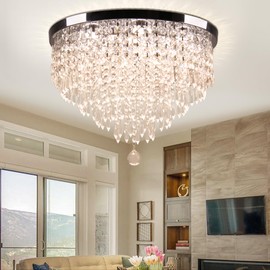 YPQXYHDA 19.7" Crystal Ceiling Light Flush Mount Chandelier,Modern Crystal Chandeliers for Dining Room Bedroom Living Room Foyer,2700K/4000K/6500K Colors Change