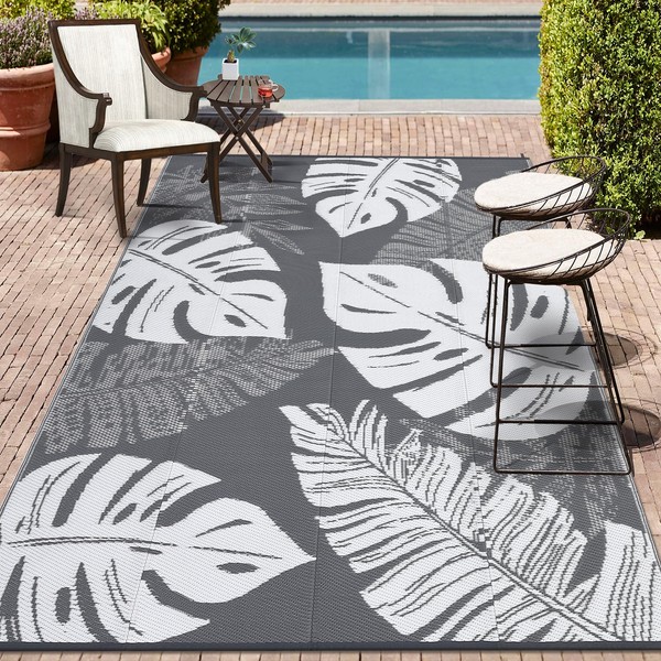 COZYLOOM Outdoor Patio Rug 8x10 Waterproof Plastic Straw Rug Reversible