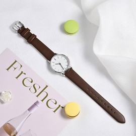 ANNEFIT Watch Bands for Men Women, Top Grain Leather Watch Strap with Quick Release, Band Width 12mm with Silver Buckle (Dark Brown)