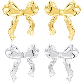 Rajputana Gold Silver Bow Earrings Set for Women Girls, Ribbon Stud Earrings Tassel Earrings for Wedding Statement Trendy Jewelry