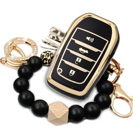 RFSRZ Fits for Toyota Key Fob Cover, Key Shell Case for 2019 2020 2021 2022 2023 2024 2025 Venza RAV4 Prime Sienna Land Cruiser Fortuner Mirai Grand Highlander Prius Collora, Bling Keychain (Black)