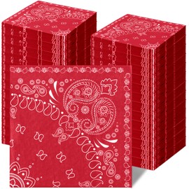 Teling 200 Pcs 2 Ply Red Bandana Paper Napkins Western Party Napkins Bulk Disposable Paisley Print Bandana Napkin for Western Cowboy Theme Birthday Party Supplies Dinner Lunch, 6.3 * 6.3"