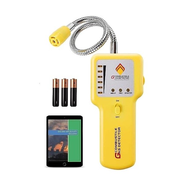 Y201 Propane and Natural Gas Leak Detector, Portable Gas Sniffer for Leaks of Combustible Gases like Methane, LPG, LNG, Fuel, Sewer Gas, w Flexible Neck