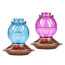 BOLITE Hummingbird Feeders for Outdoors Hanging, Glass Hummingbird Feeder, Wild Bird Feeder with Five Feeding Ports, 20 Ounces, 2 Pack, Purple and Blue, Birthday Gifts for Women Men, Gifts for Mom Dad