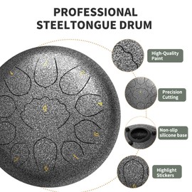 Rain Drum for Outside,8 Inches 11 Notes Rain Drum for Garden Instrument, Drum Rain Chime Waterproof, Chakra Rain Drum Outdoor，with Drum Bag, Music Book, Drum Mallets (Silver)
