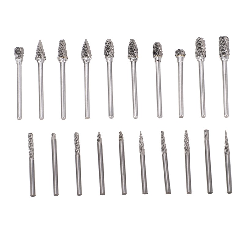 20Pcs Tungsten Carbide Carving Bits Double Cut Rotary Burr Set