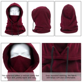 Hebenie Balaclavas for Men - Snood Ski Mask Thermal Fleece Warm Windproof Neck Warmer Bally Face Cover Hood Snoods Hats for Mens Winter Outdoor Sports Ski Motocycle WineRed