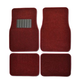 A Set of 4 Universal Fit Plush Carpet Floor Mats for Cars -Burgundy