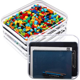 Sanwuta 4 Pcs Clear Hardshell Zipper Case with Handle Hard Plastic Pouches Toy Storage Bins Transparent Cases for Snacks, Cosmetic, Building Blocks, Puzzles (Large)