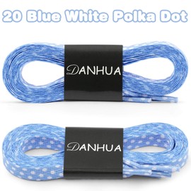 DANHUA Thin Flat Blue White Polka Dot Print Shoelaces 55Inch Shoe Laces Shoestring 2 Pair