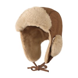 XGOPTS Women Faux Fur Trapper Hat Bomber Hat Winter Fluffy Warm Thick Long Earflaps Hat with Pom Pom Windproof Thermal Ear Protection Hat for Winter Outdoor Cycling Skiing Camping Brown