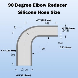 I33T Automotive Silicone Tubing, ID 4" to 4.5" (102mm-114mm) 90 Degree Elbow Reducer, 4.7" (120 mm) leg length,Universal 4-Ply High Performance Coupler Silicone Hose (Black)