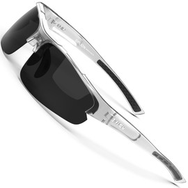 SIPLION Men's Sunglasses UV400 Protection Polarised Super Light Frame CAT 3 CE, Transparent grey, M