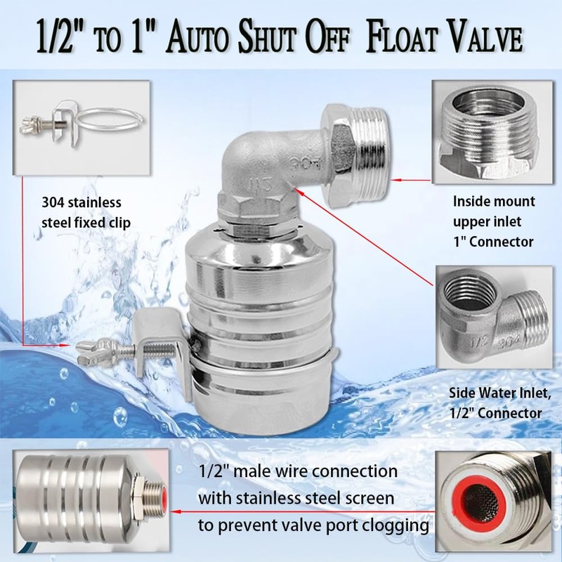 Float Valve,1/2" to 1'' water level control float valve, 304