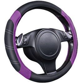 CAR PASS Line Rider Microfiber Leather Sporty 14.5-15 inch Steering Wheel Cover Universal Fits for 95% Truck,SUV,Cars, Anti-Slip Safety Comfortable Design (Black Purple)