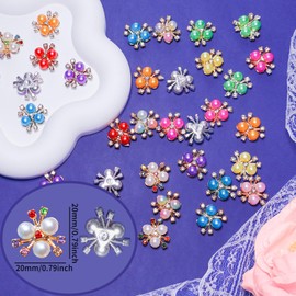 80 Pieces Rhinestone Buttons Faux Pearl Rhinestone Flatback Flower Embellishments Buttons for Crafts Clothes Wedding Supplies DIY Jewelry Making Decoration Accessories