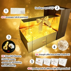 YeahBoom Gift Box with Lid, Ribbon, LED Light, Bag, Perfect for Valentine's Day, Bridal Shower, Christmas, Size: 22 x 16 x 8 cm